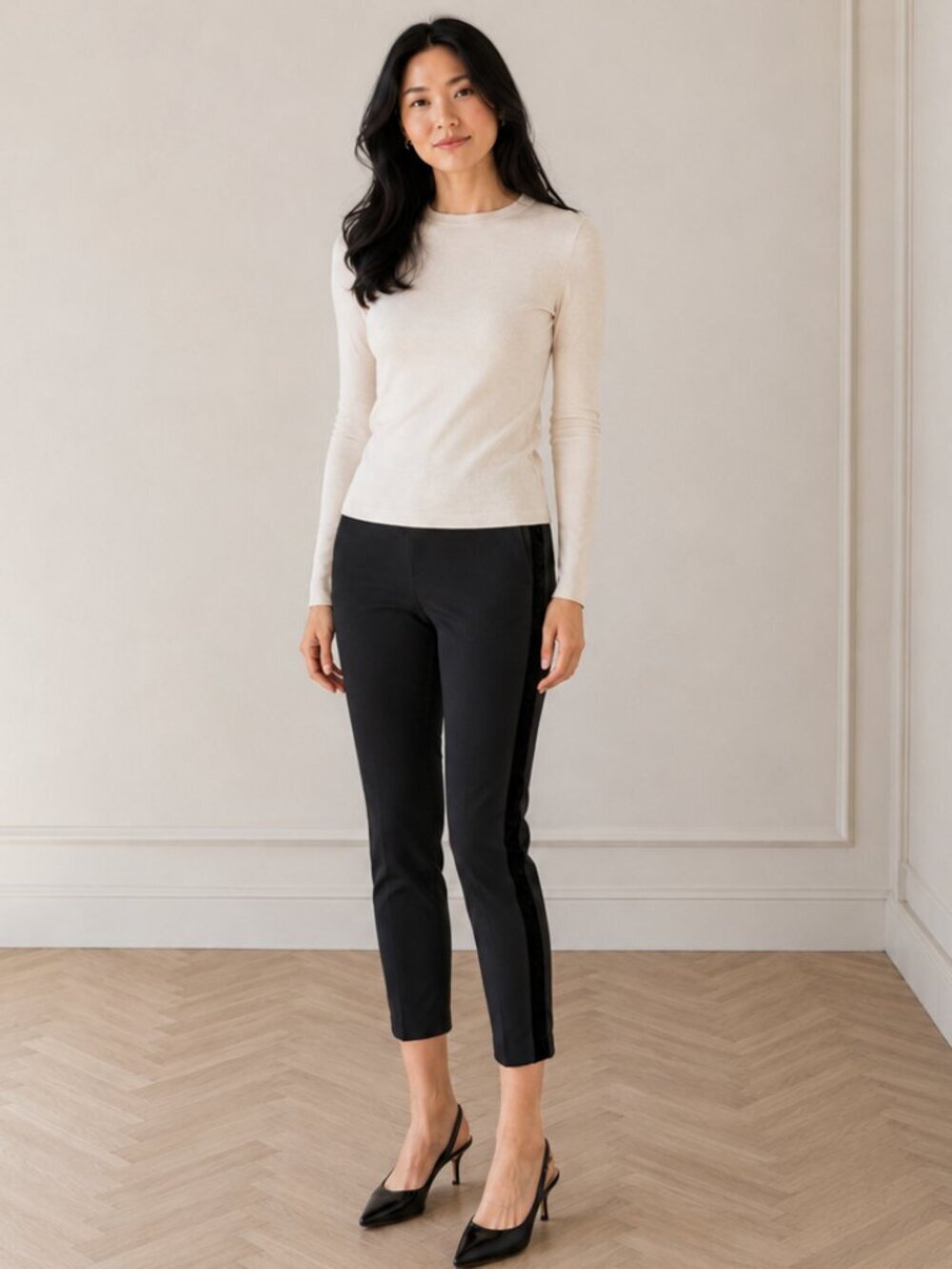 Polo Ralph Lauren Black Cropped Dress Pants Leggings Velvet Stripe Size 2